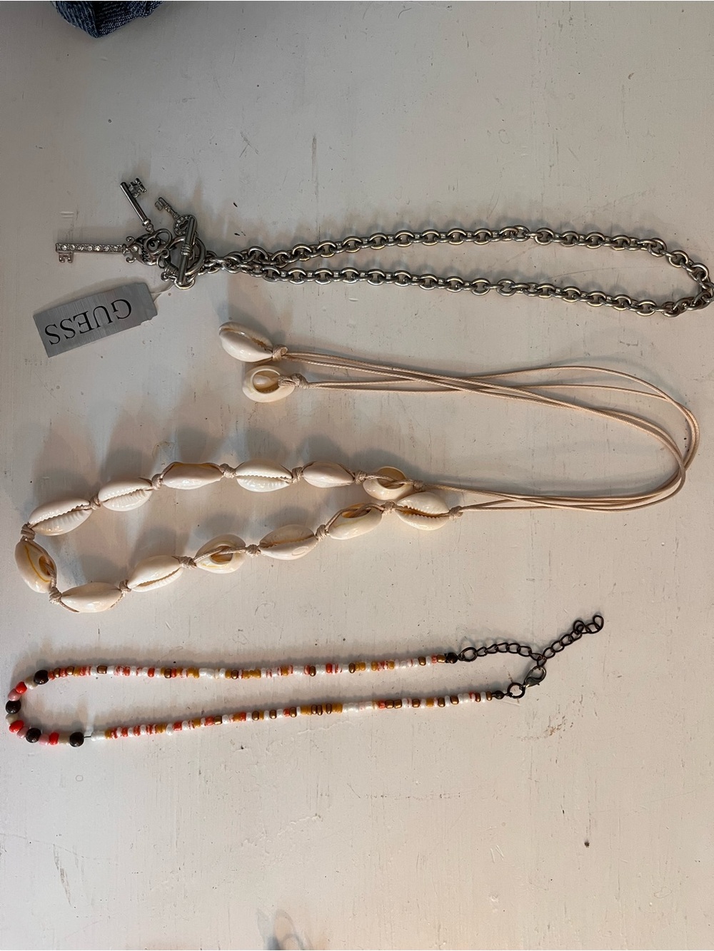 3 Necklaces (guess, shell and beaded)